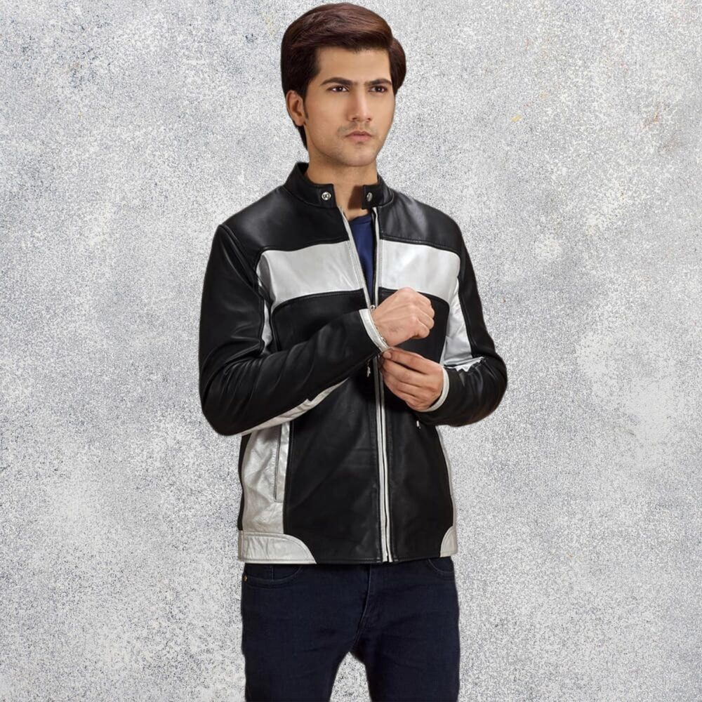 Rogue Silver Black Leather Biker Jacket