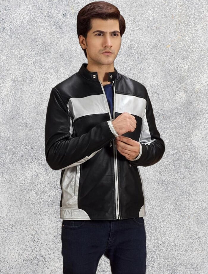 Rogue Silver Black Leather Biker Jacket