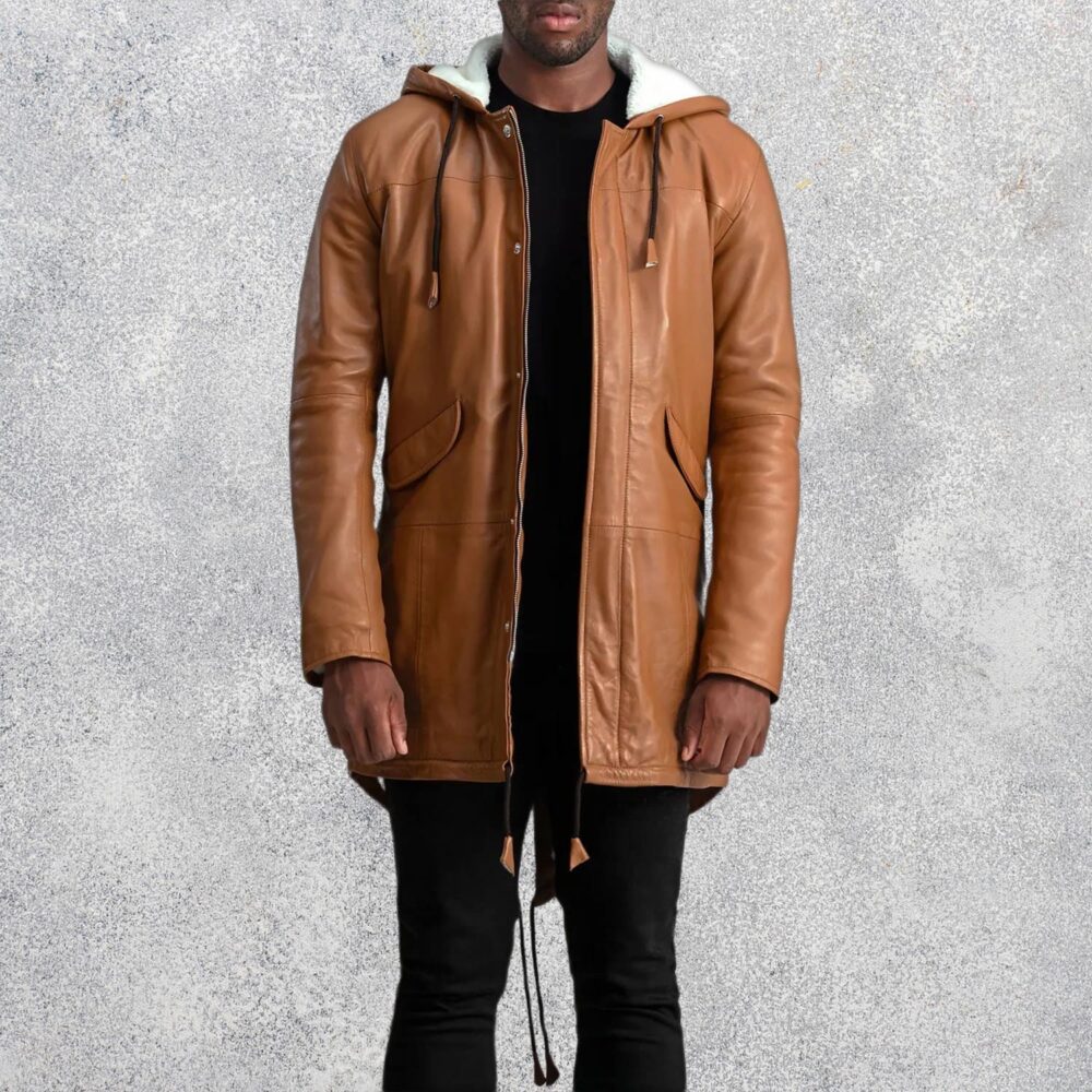Ronan Tan Leather Parka for Men
