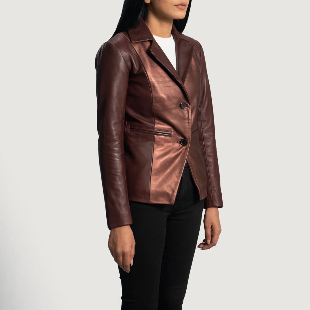 Astrid Metallic Maroon Leather Blazer for Women