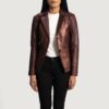 Astrid Metallic Maroon Leather Blazer for Women