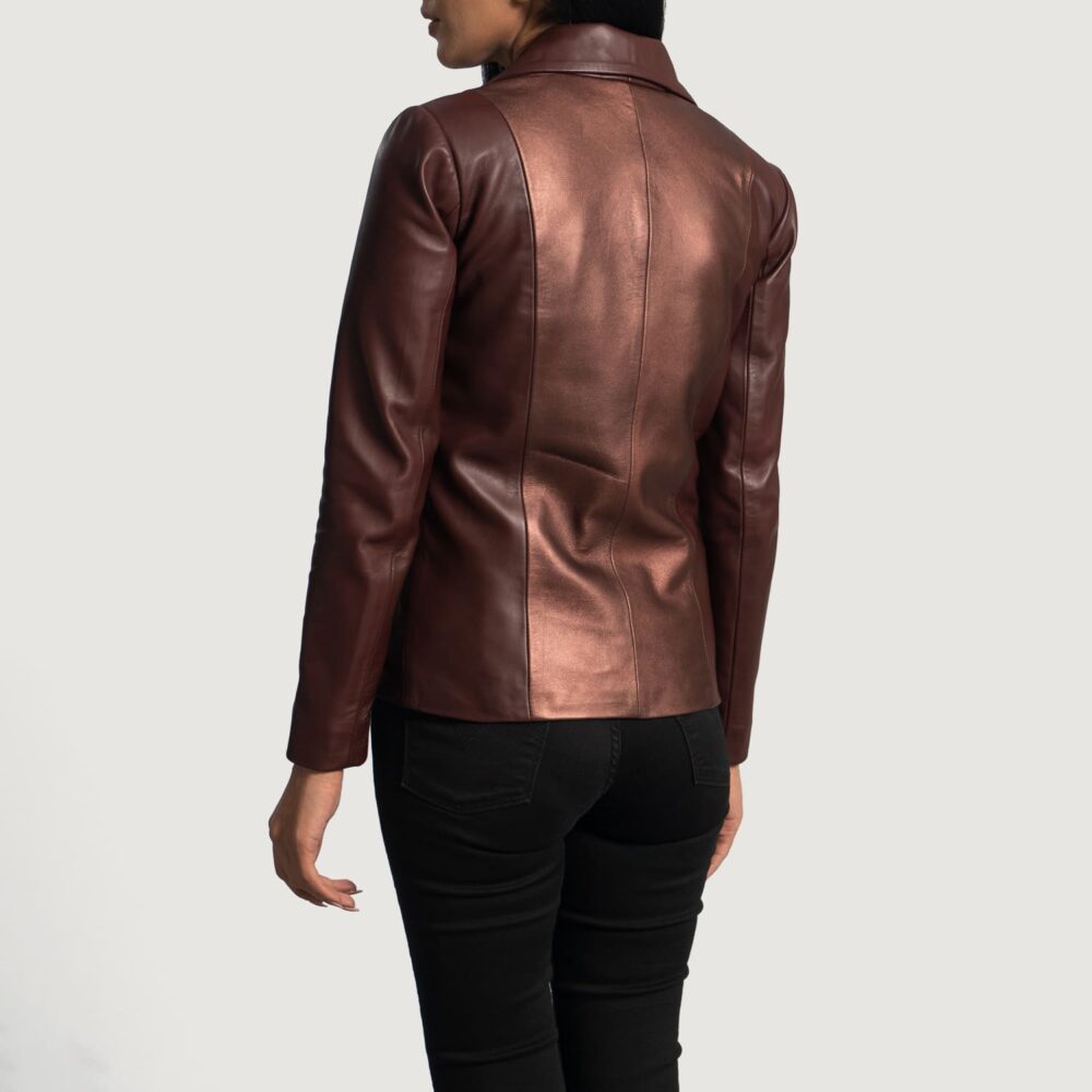 Astrid Metallic Maroon Leather Blazer for Women