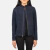 Azura Blue Suede Biker Jacket for Women