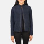 Azura Blue Suede Biker Jacket for Women