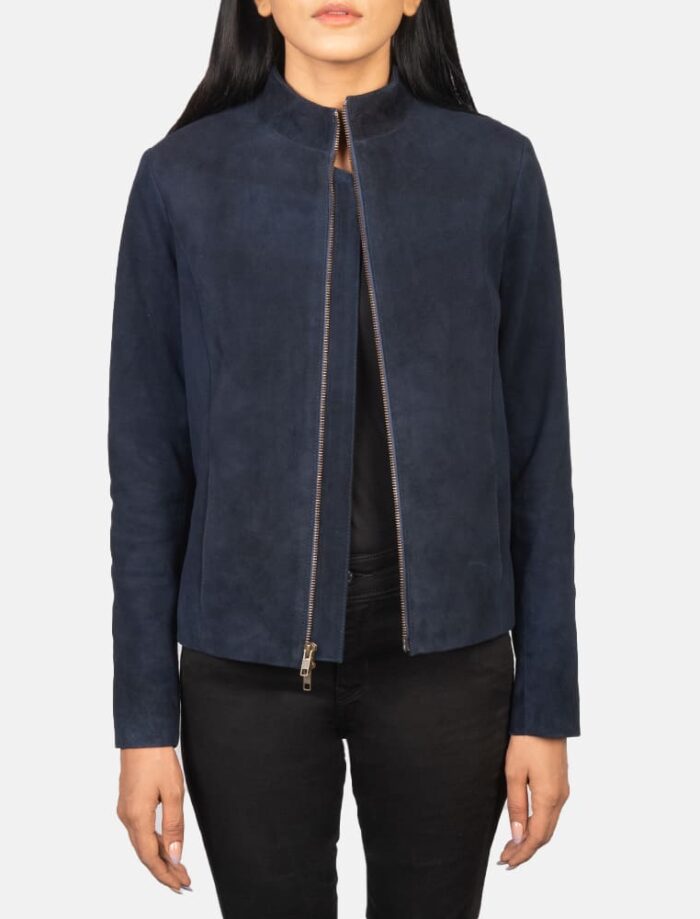 Azura Blue Suede Biker Jacket for Women