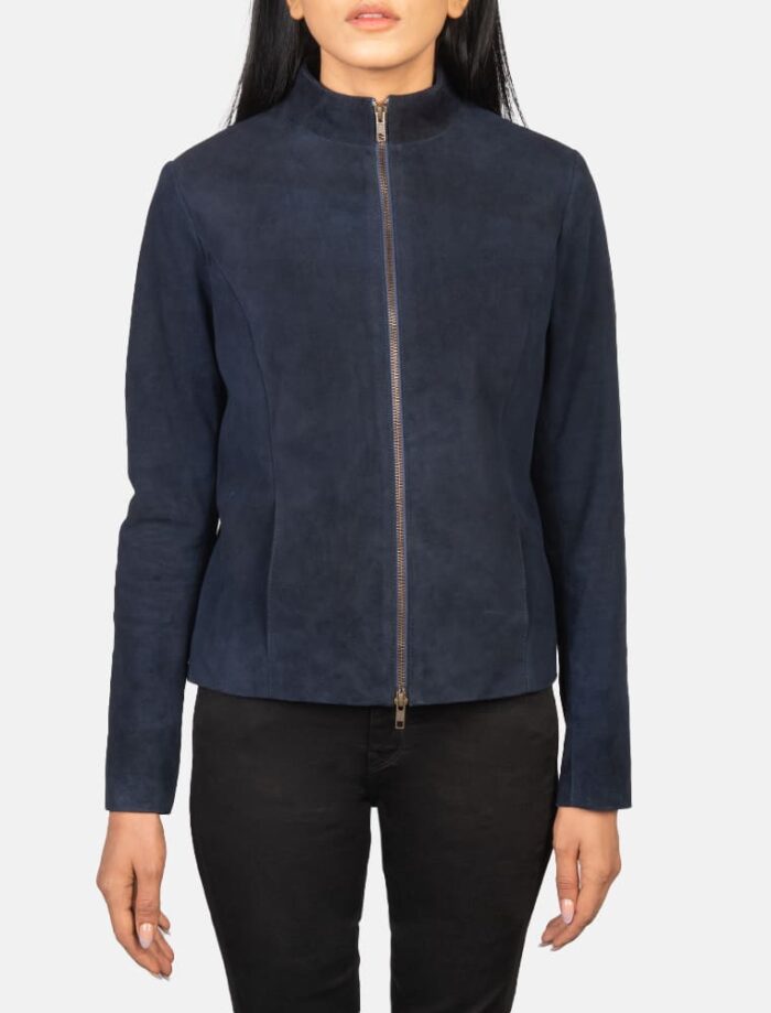 Azura Blue Suede Biker Jacket for Women