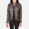 Azura Maroon Leather Biker Jacket for Women