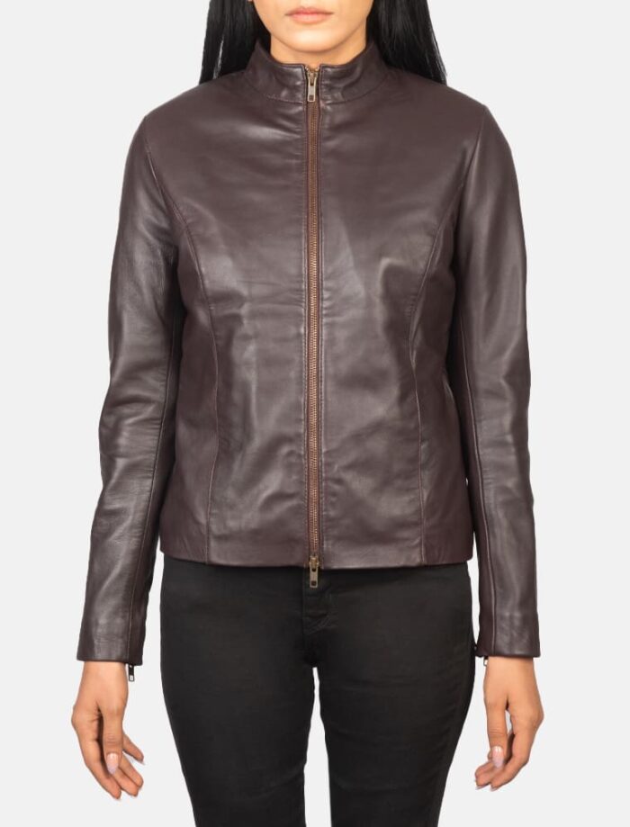 Azura Maroon Leather Biker Jacket for Women