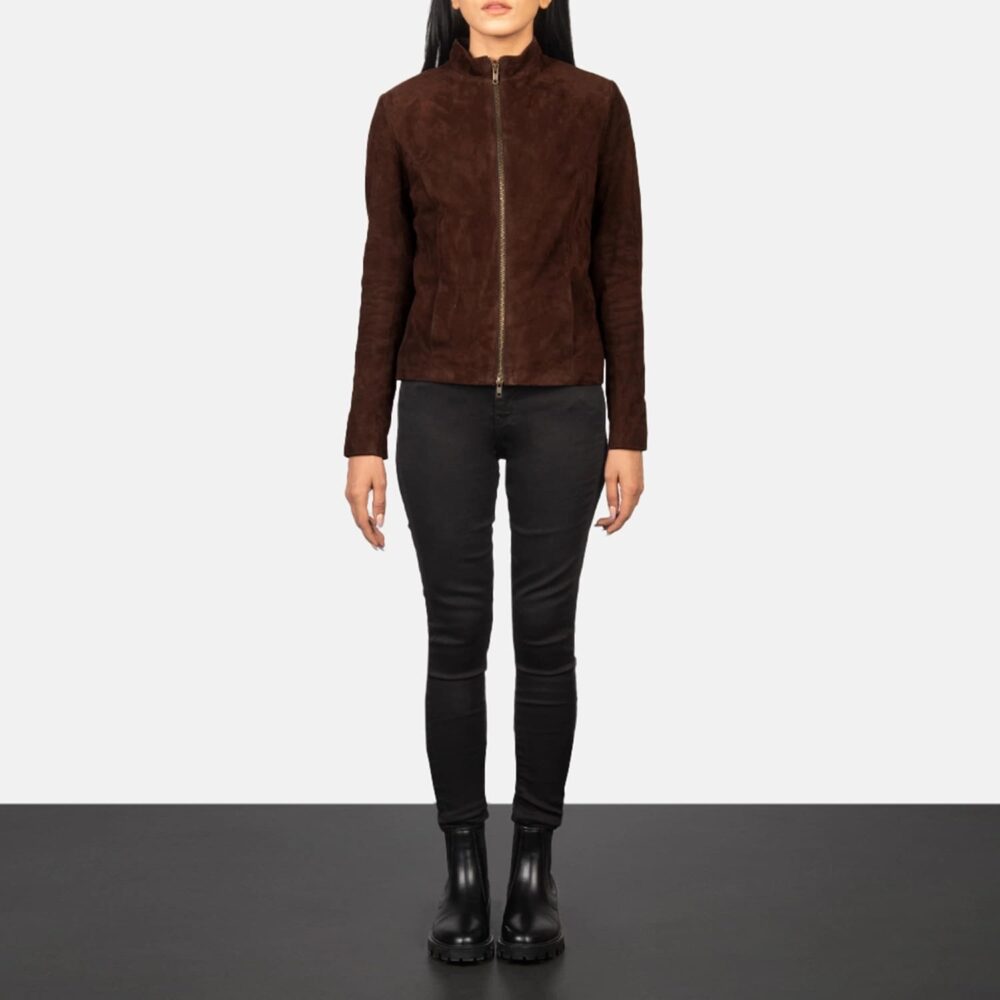 Azura Mocha Suede Biker Jacket for Women