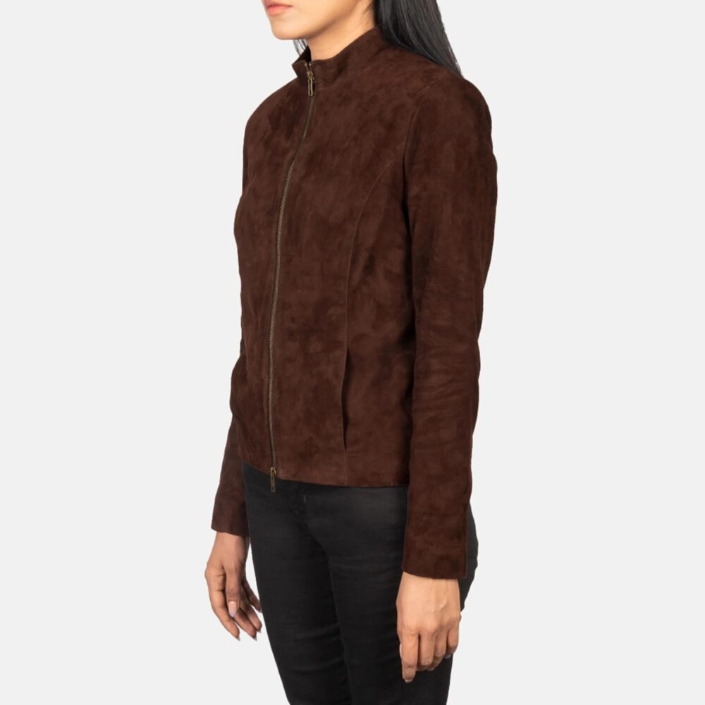 Azura Mocha Suede Biker Jacket for Women