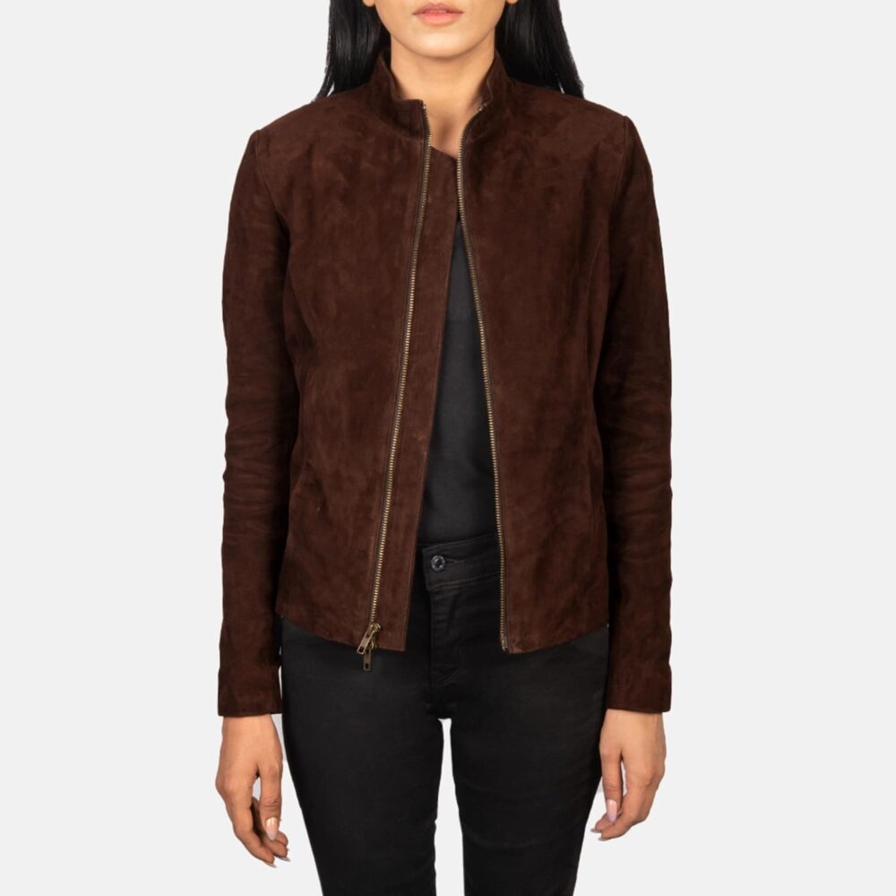 Azura Mocha Suede Biker Jacket for Women