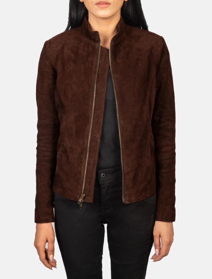 Azura Mocha Suede Biker Jacket for Women