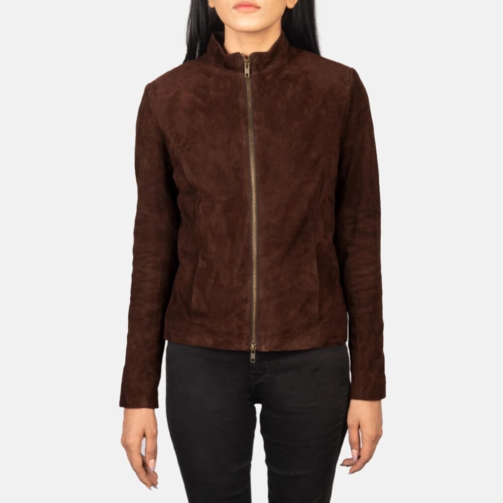 Azura Mocha Suede Biker Jacket for Women