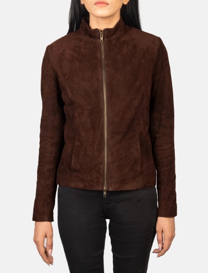 Azura Mocha Suede Biker Jacket for Women