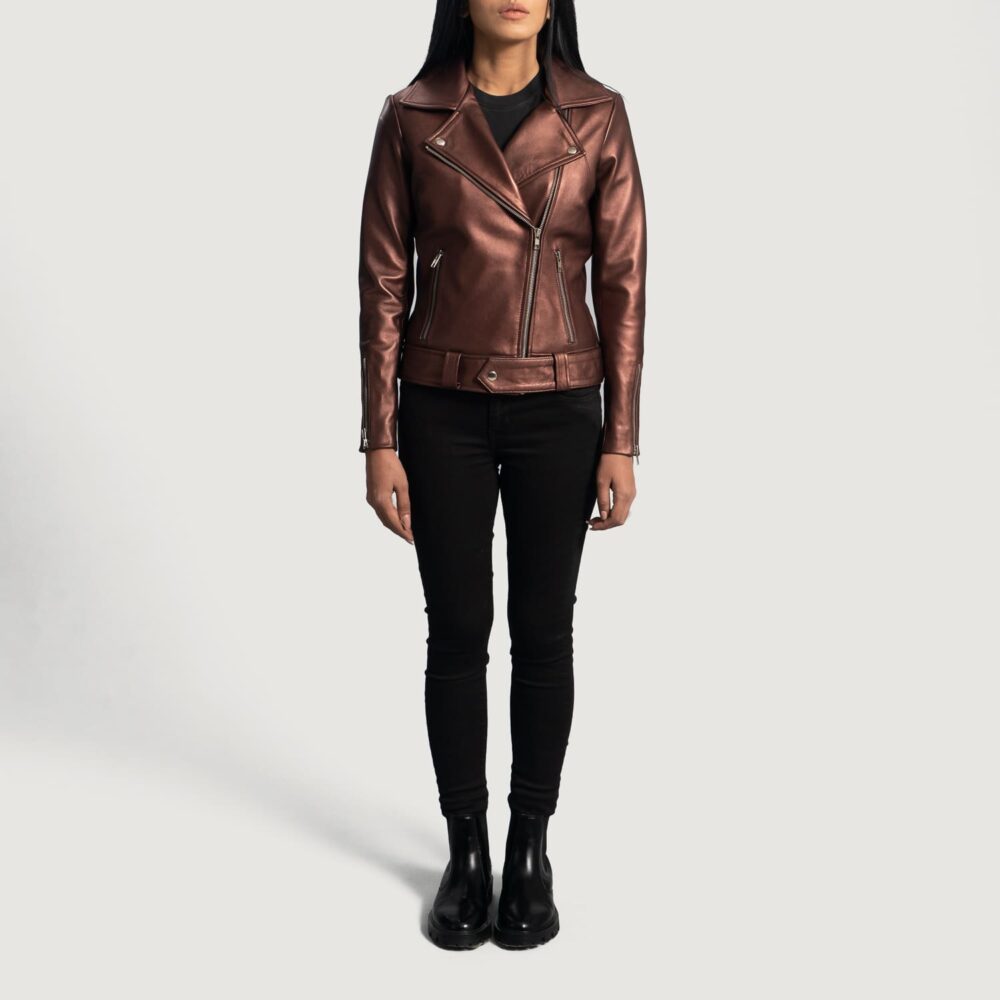 Sienna Maroon Leather Biker Jacket for Women