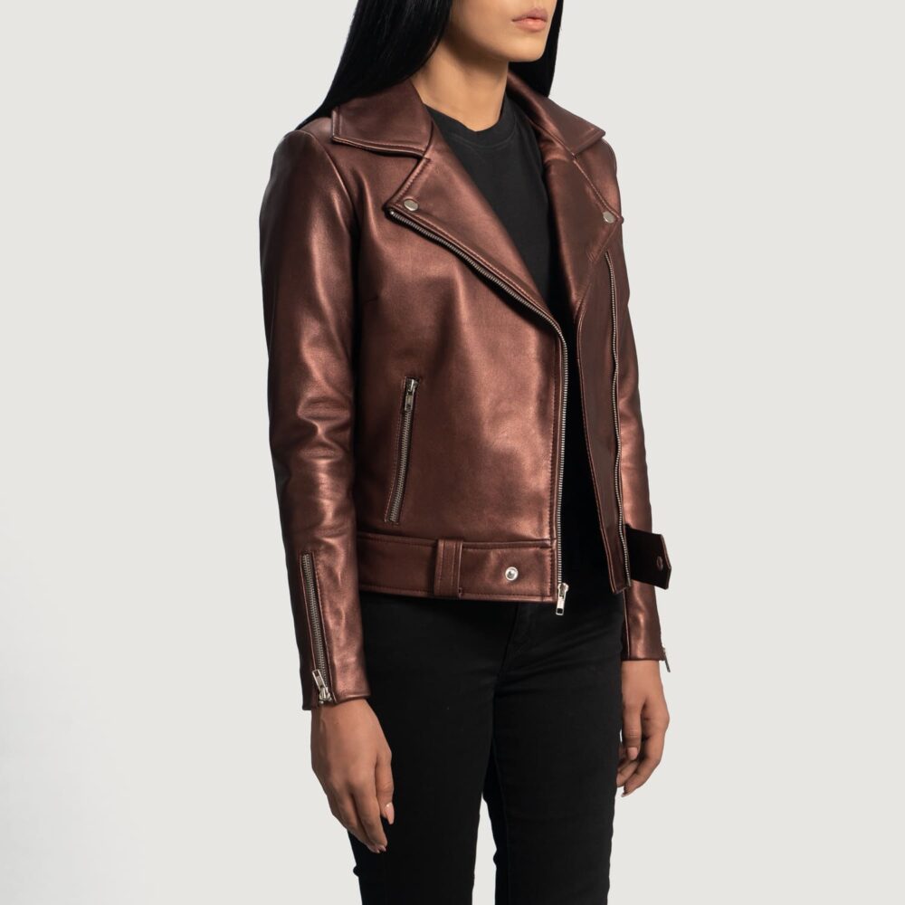 Sienna Maroon Leather Biker Jacket for Women