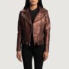 Sienna Maroon Leather Biker Jacket for Women