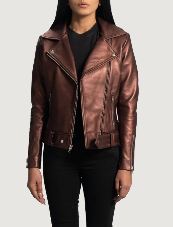 Sienna Maroon Leather Biker Jacket for Women