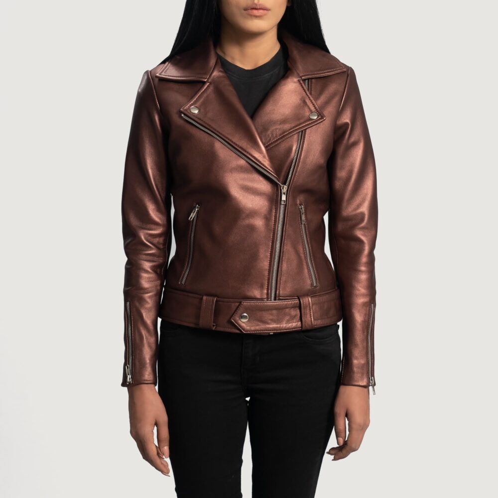 Sienna Maroon Leather Biker Jacket for Women