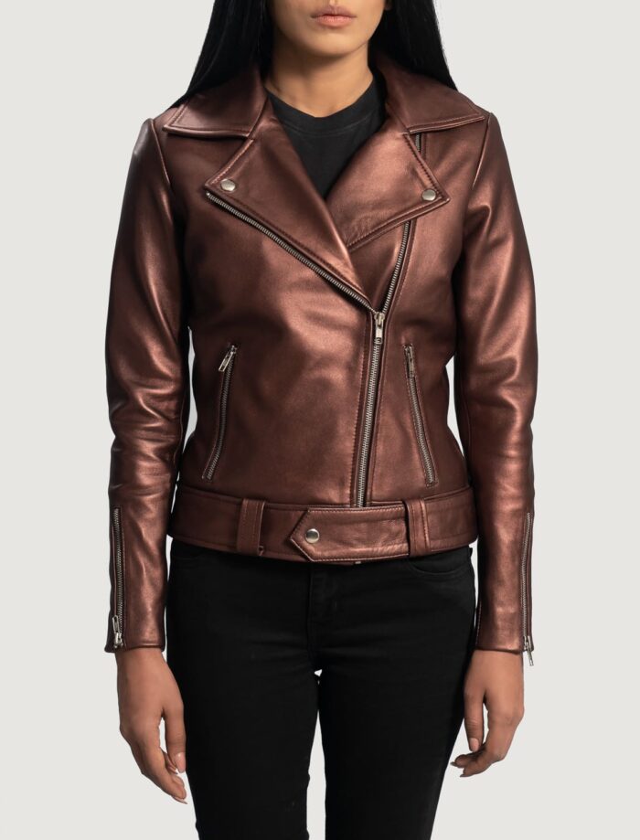 Sienna Maroon Leather Biker Jacket for Women