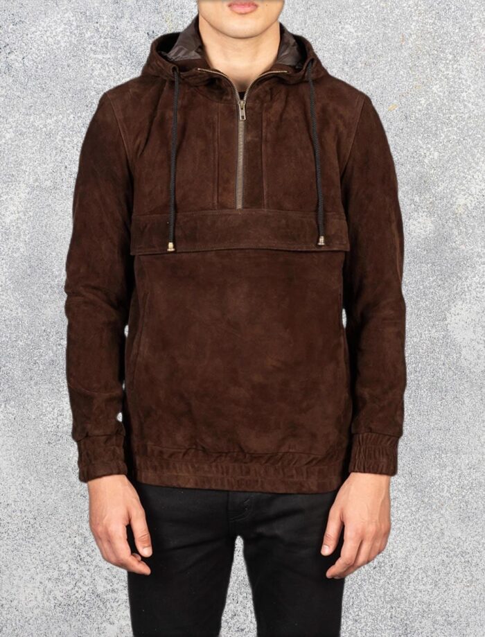 Ryder Mocha Men's Hooded Suede Pullover Jacket