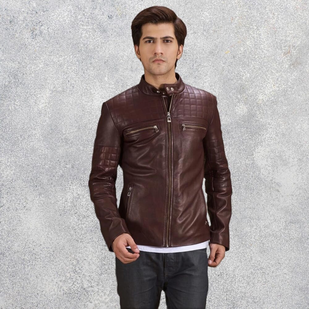 Ryder Quilted Maroon Leather Biker Jacket