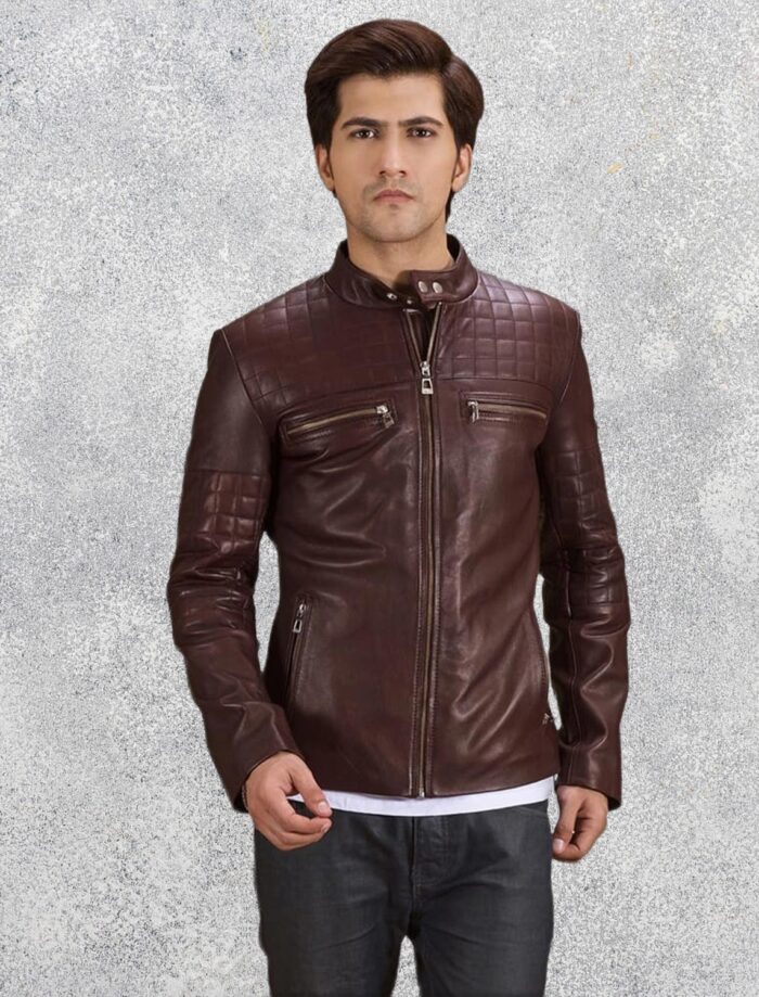 Ryder Quilted Maroon Leather Biker Jacket