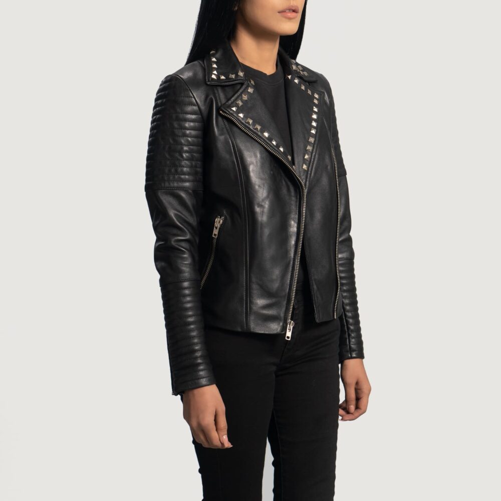 Nova Studded Black Leather Biker Jacket for Women