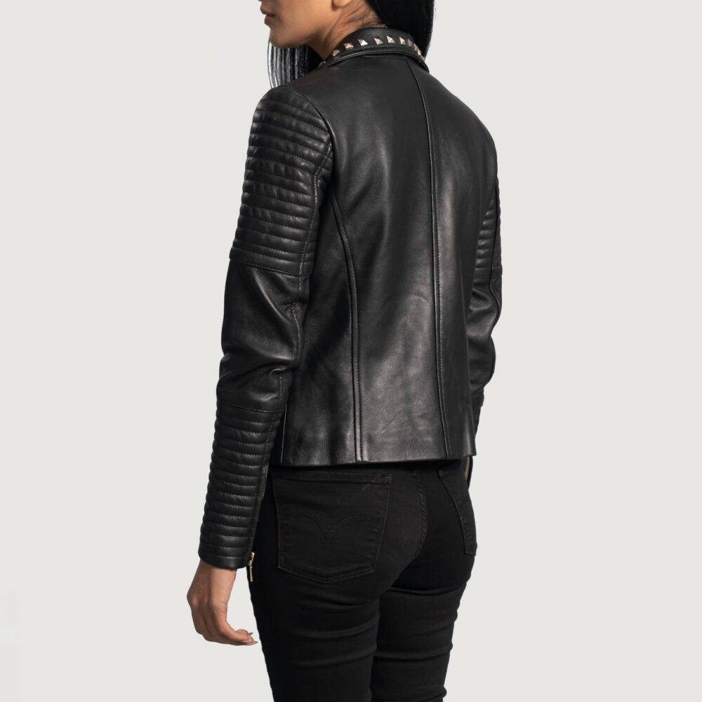 Nova Studded Black Leather Biker Jacket for Women