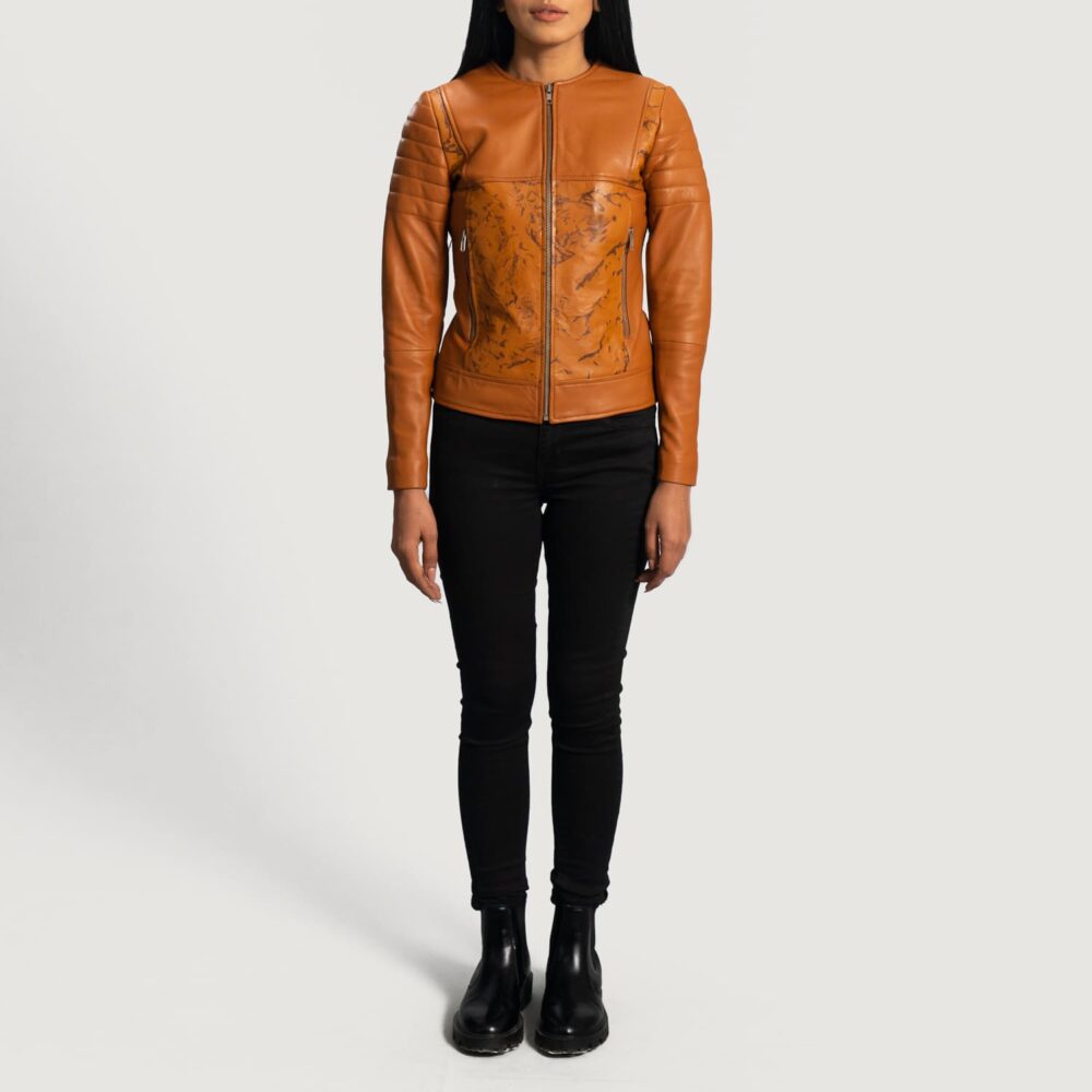 Avery Tan Dye Leather Biker Jacket for Women