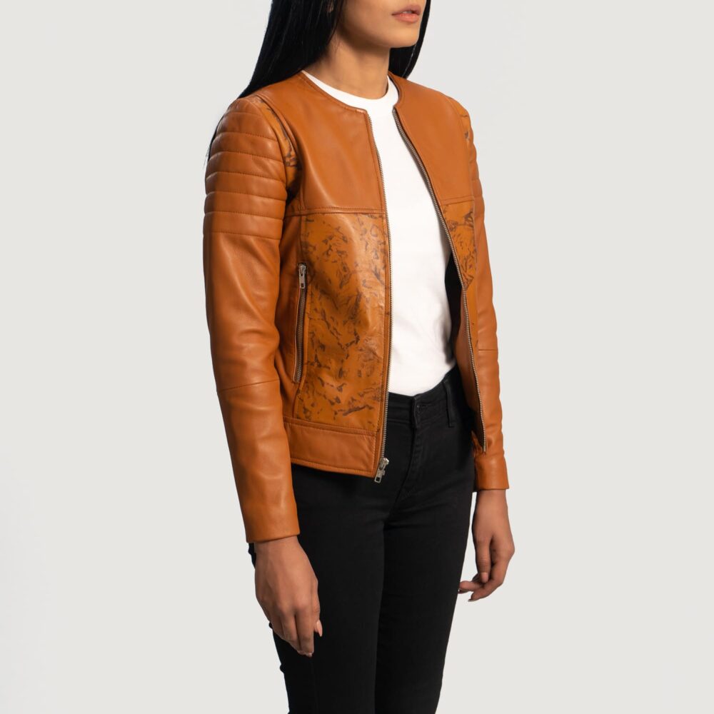 Avery Tan Dye Leather Biker Jacket for Women