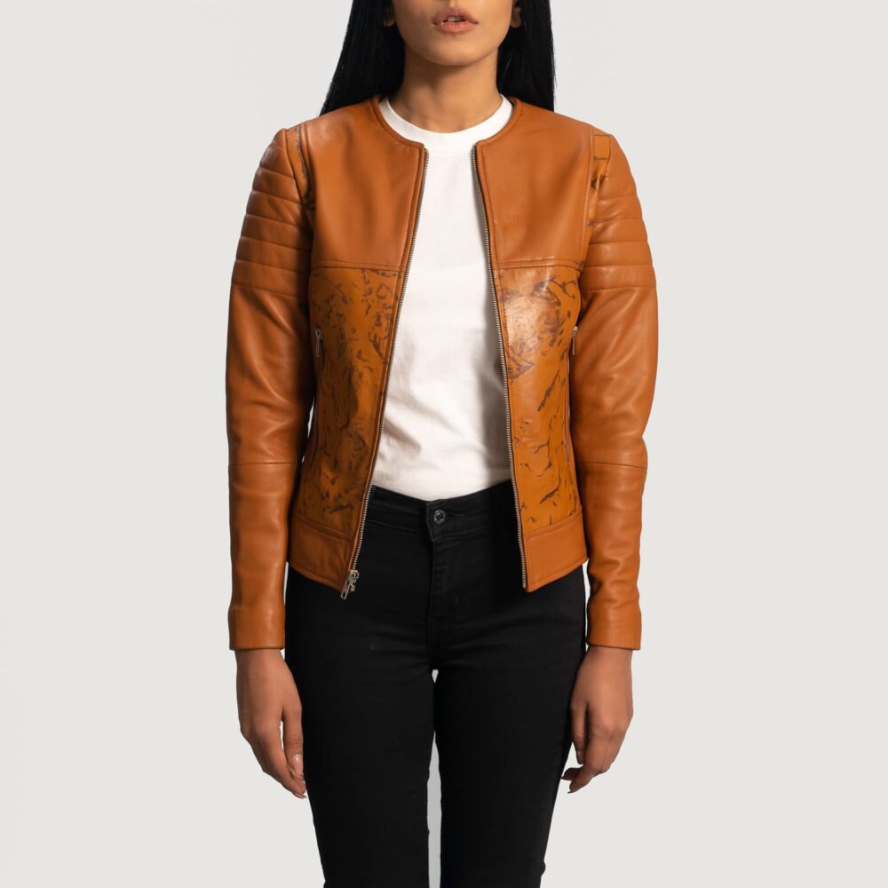 Avery Tan Dye Leather Biker Jacket for Women