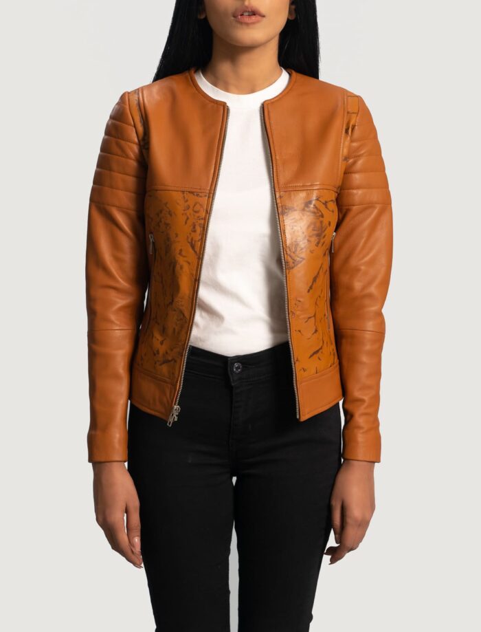 Avery Tan Dye Leather Biker Jacket for Women