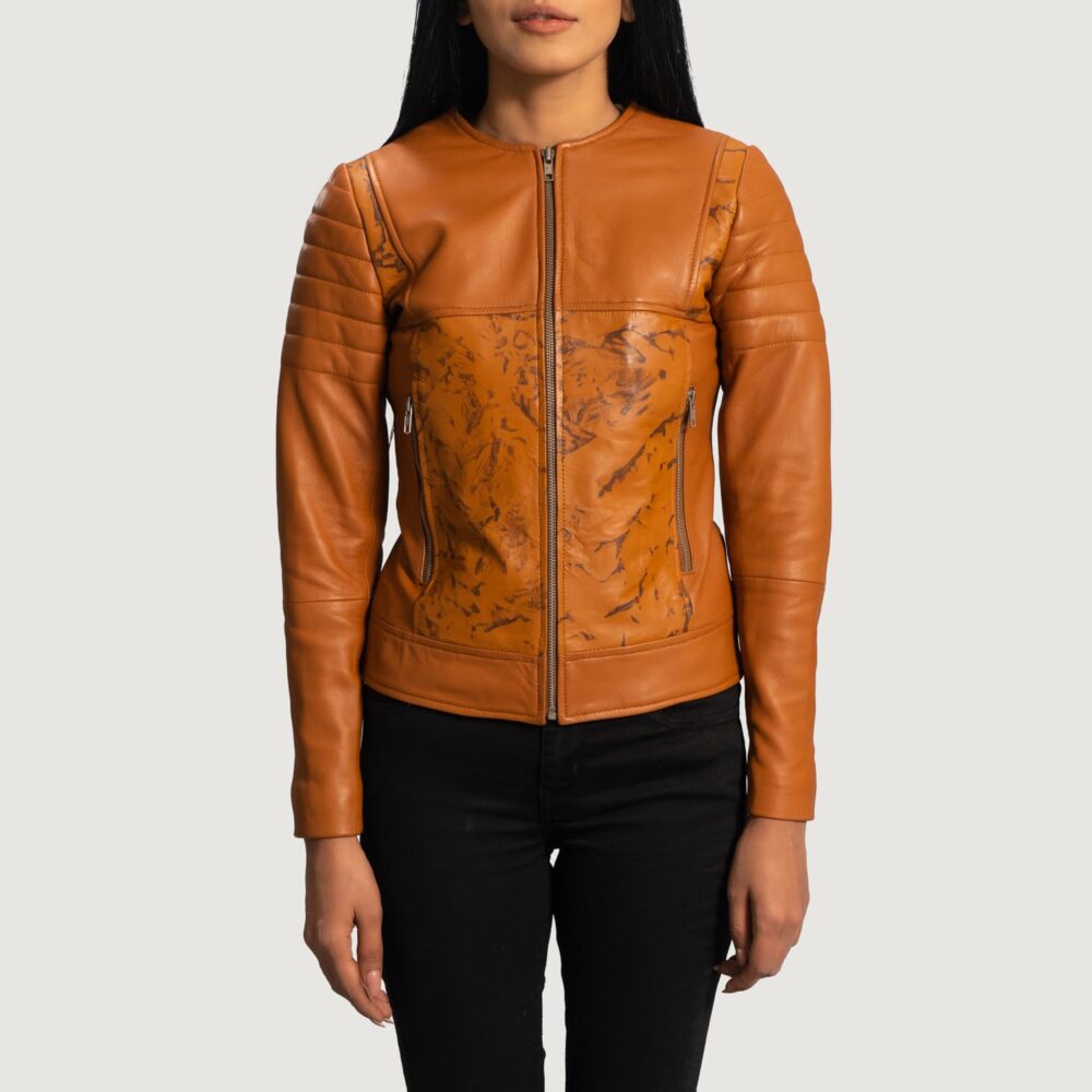 Avery Tan Dye Leather Biker Jacket for Women