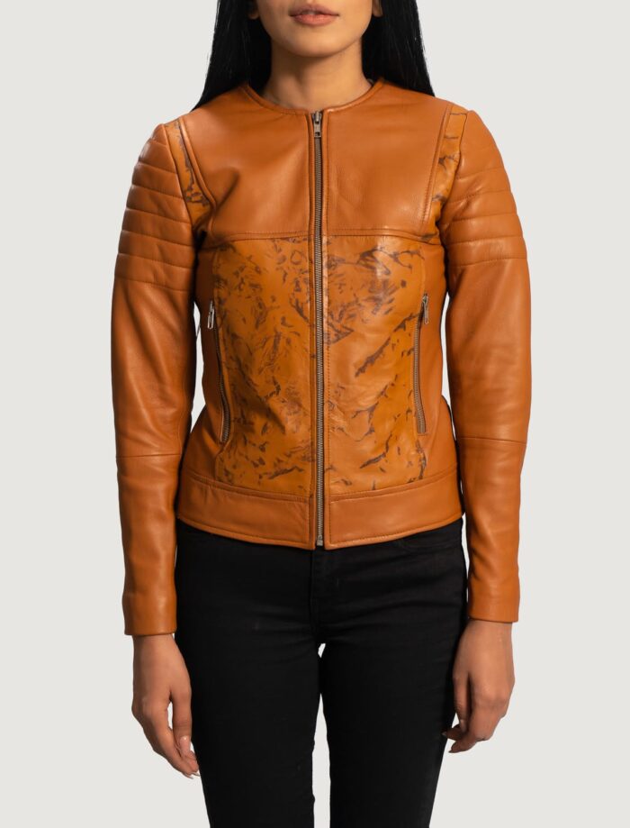 Avery Tan Dye Leather Biker Jacket for Women