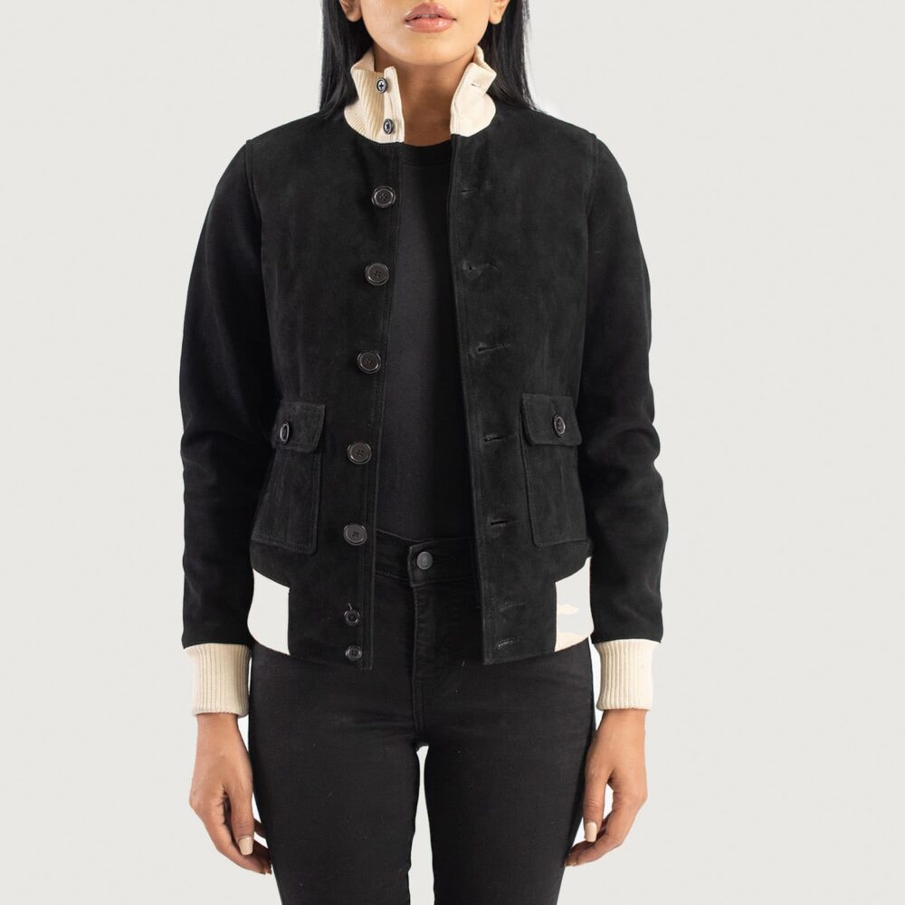 Sasha A1 Ebony Suede Bomber Jacket for Women