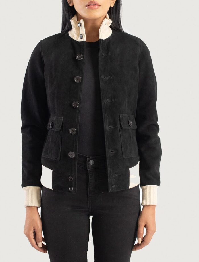 Sasha A1 Ebony Suede Bomber Jacket for Women