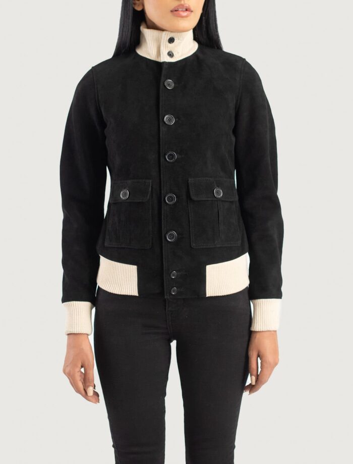 Sasha A1 Ebony Suede Bomber Jacket for Women