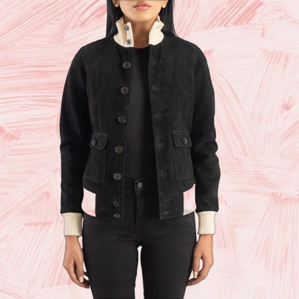 Sasha A1 Ebony Suede Bomber Jacket for Women