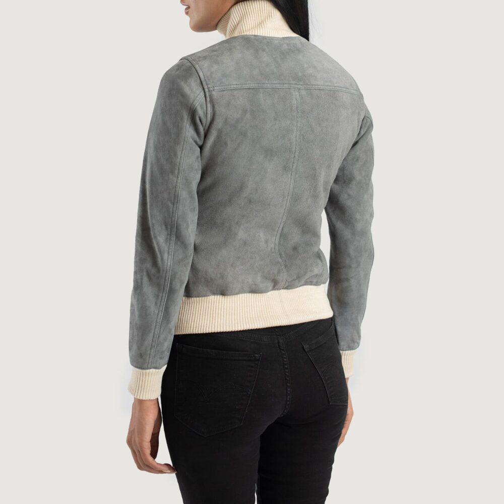 Aster Grey Suede Bomber Jacket for Women