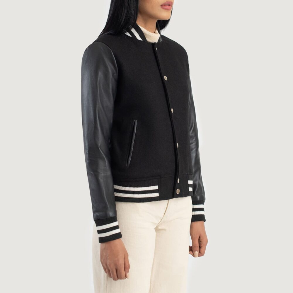 Axelle Black Hybrid Varsity Jacket for Women