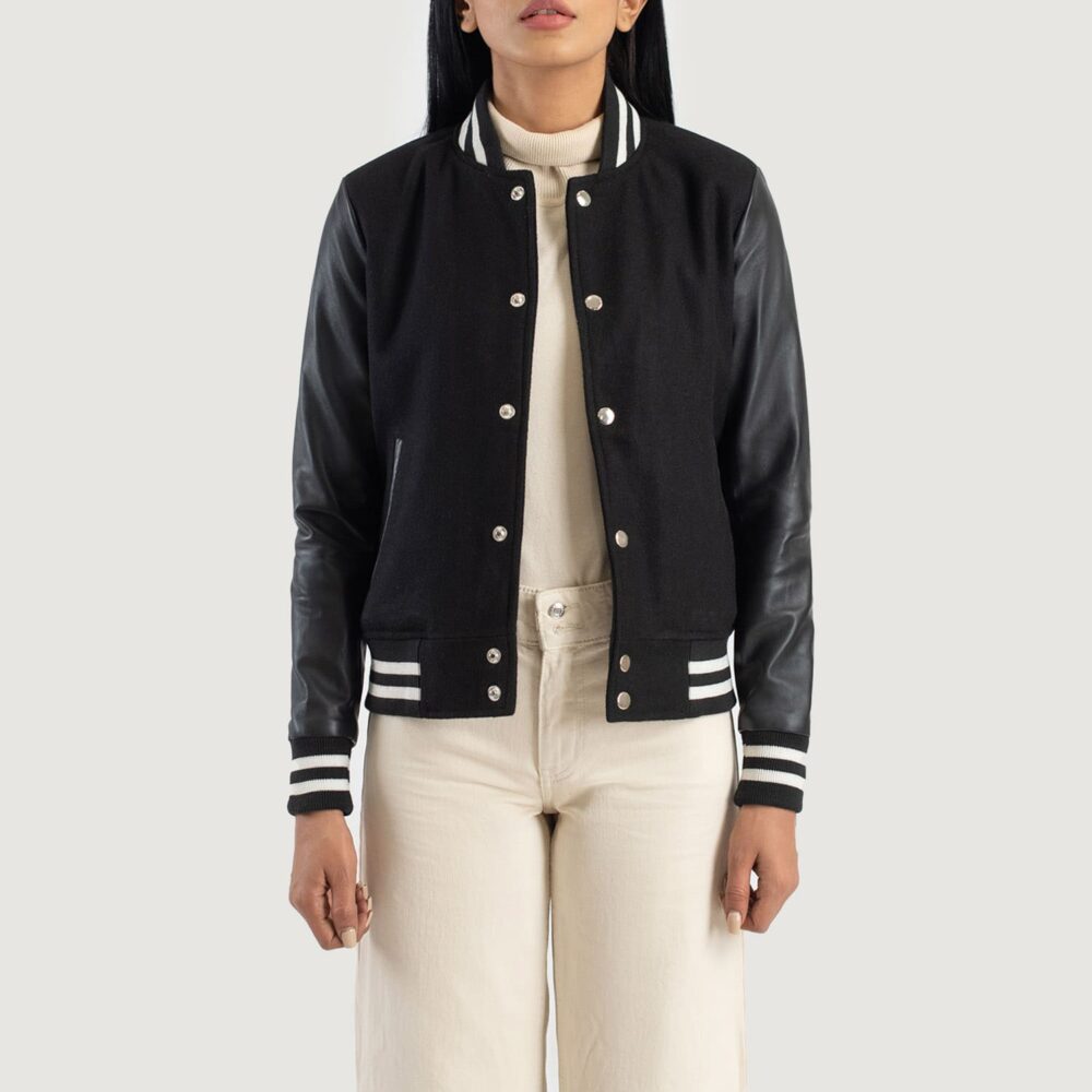 Axelle Black Hybrid Varsity Jacket for Women