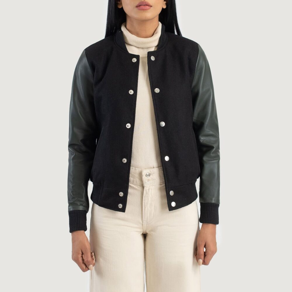 Vanguard Green & Black Hybrid Varsity Jacket for Women