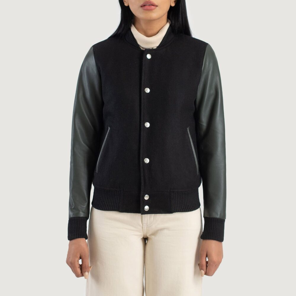 Vanguard Green & Black Hybrid Varsity Jacket for Women