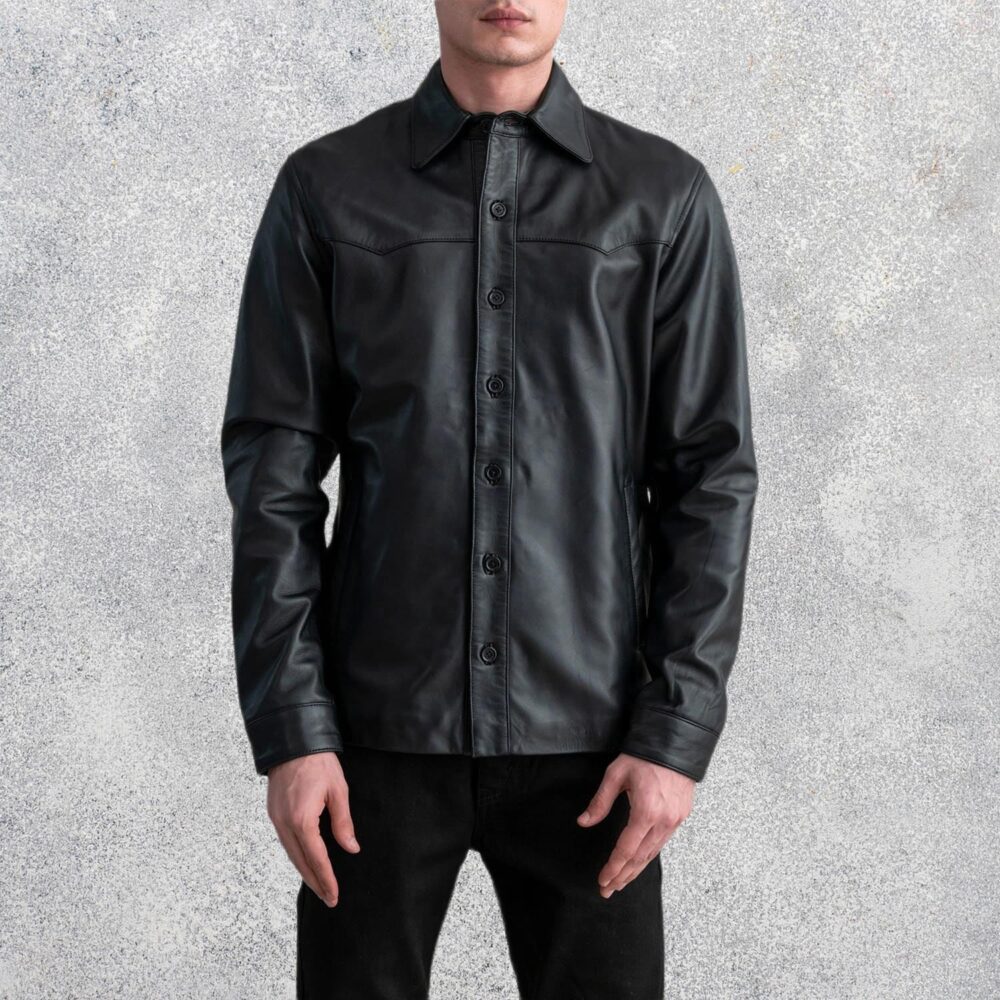 Savion Black Leather Shirt for Men