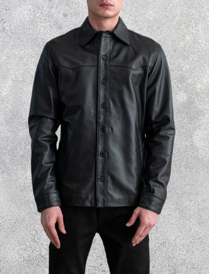 Savion Black Leather Shirt for Men