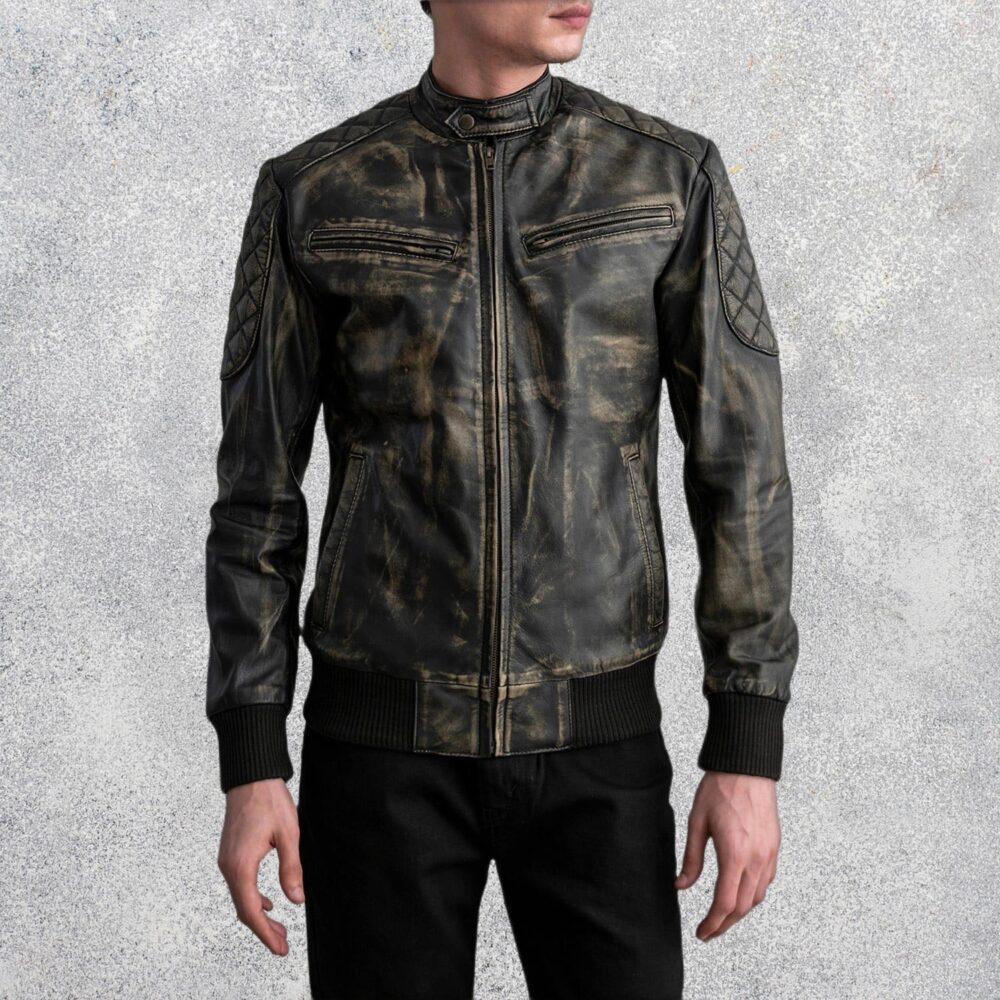 Sebastian Distressed Brown Leather Bomber Jacket