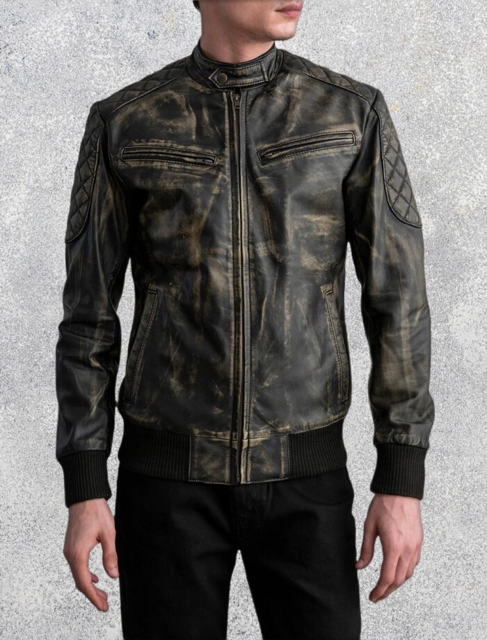 Sebastian Distressed Brown Leather Bomber Jacket
