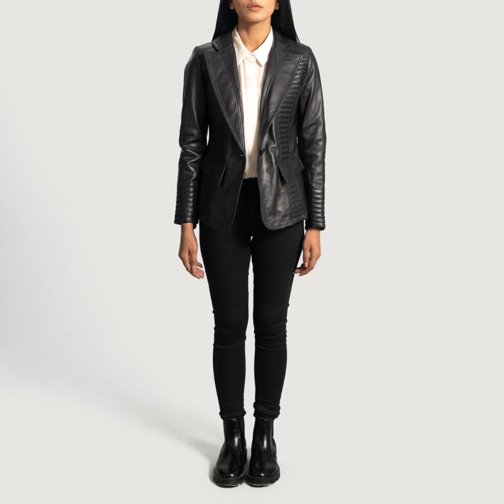 Aria Black Leather Blazer for Women