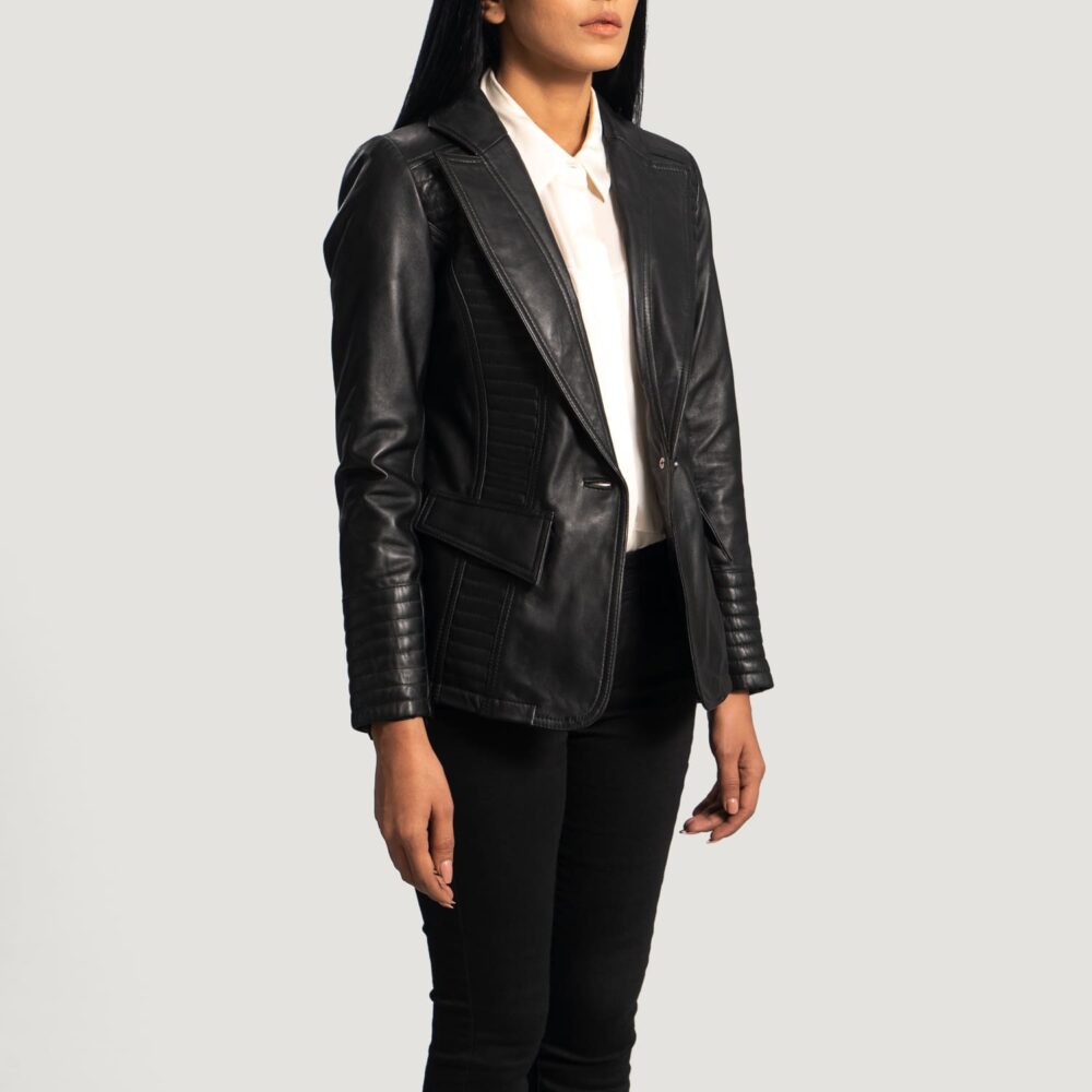 Aria Black Leather Blazer for Women